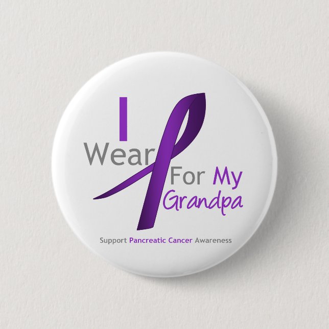 Badge Rond 5 Cm Cancer pancréatique Je Porte Violet Ribbon Grandpa (Devant)