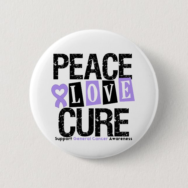 Badge Rond 5 Cm Cancer Peace Love Cure (Devant)