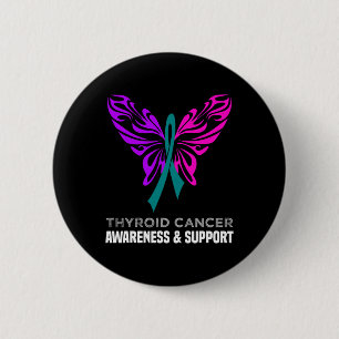 Badge Rond 5 Cm Cancer Sensibilisation Papillon bleu Turquoise ros