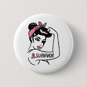 Badge Rond 5 Cm Cancer Survivante Rosie Riveter Sensibilisation ro
