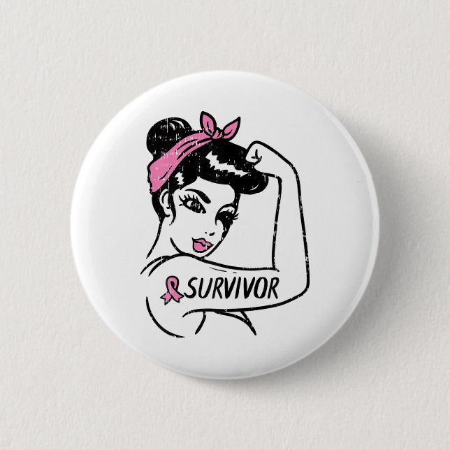 Badge Rond 5 Cm Cancer Survivante Rosie Riveter Sensibilisation ro (Devant)