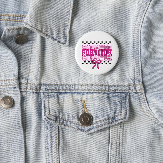 Badge Rond 5 Cm Cancer Survivor Breast Cancer Pink (En situation)