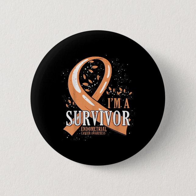 Badge Rond 5 Cm Cancer Survivor Peach Ribbon Endometrial Cancer Aw (Devant)