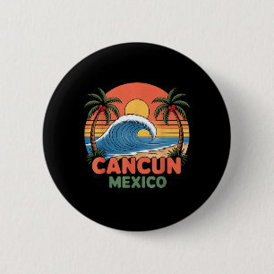 Badge Rond 5 Cm Cancun Mexique Retro Coucher de Soleil Palmier Pla
