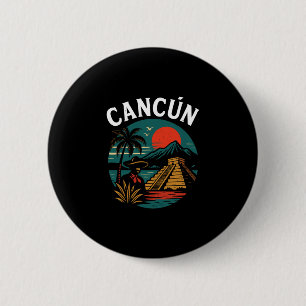 Badge Rond 5 Cm Cancún Mexique Vacances Rétro Coucher de soleil Py