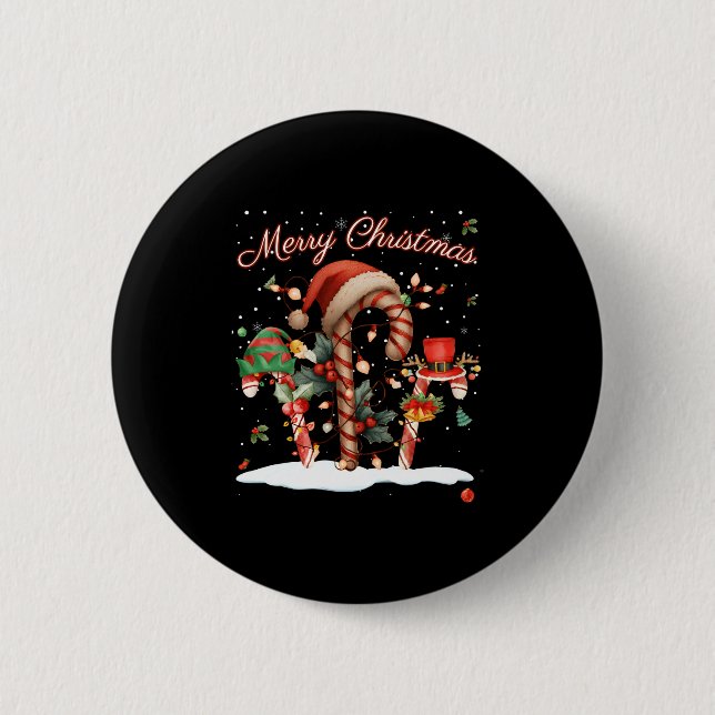 Badge Rond 5 Cm Candy Cane Crew Christmas Elf Hat Santa Holiday De (Devant)