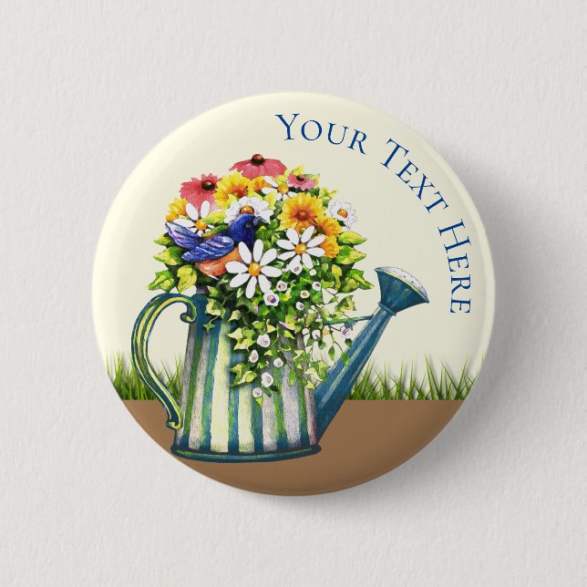 Badge Rond 5 Cm Canette d'eau avec Fleurs sauvages (Devant)