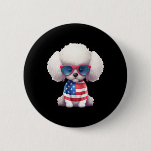 Badge Rond 5 Cm Caniche jouet avec drapeau américain patriotique J