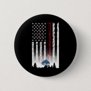 Badge Rond 5 Cm Canne à pêche Drapeau Américain Usa Amoureux Patri