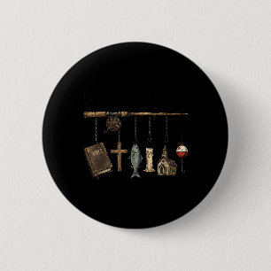 Badge Rond 5 Cm Canne à pêche En Jésus Foi chrétienne