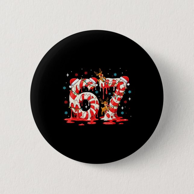 Badge Rond 5 Cm Canne de Noël 67 Mème Six Sept Drôles Garçons  (Devant)