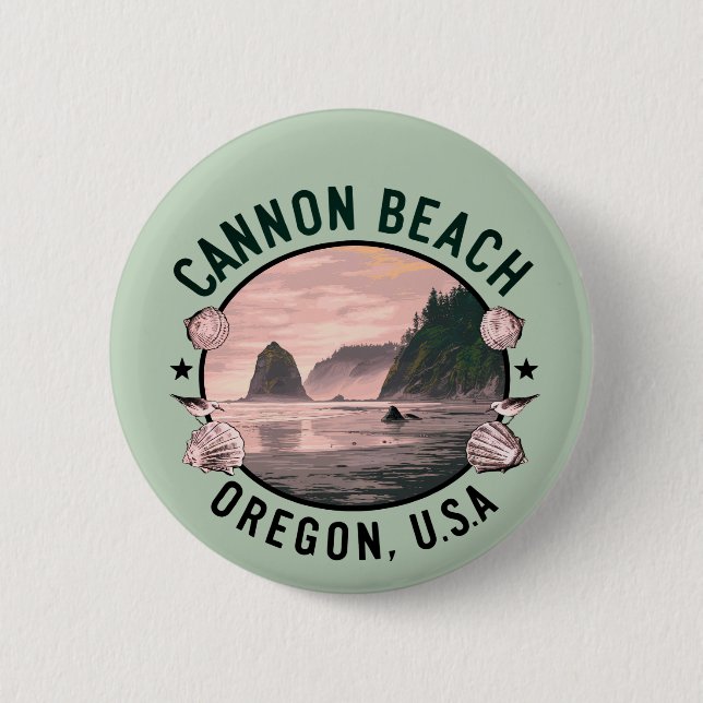 Badge Rond 5 Cm Cannon Beach Retro Vignette (Devant)