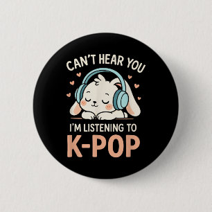 Badge Rond 5 Cm Cant Hear You - Mignon Rabbit Kawaii K-pop Ado