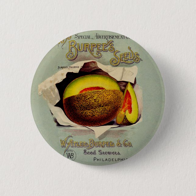 Badge Rond 5 Cm Cantaloupe Semences Publicité Art Antique (Devant)