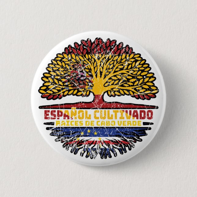 Badge Rond 5 Cm Cap-Vert Espagne Racines de l'arbre Drapeau Espagn (Devant)