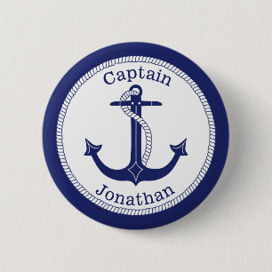 Badge Rond 5 Cm Capitaine de marine nautique d'Ancre personnalisé