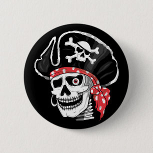 Badge Rond 5 Cm Capitaine Skull Pirate