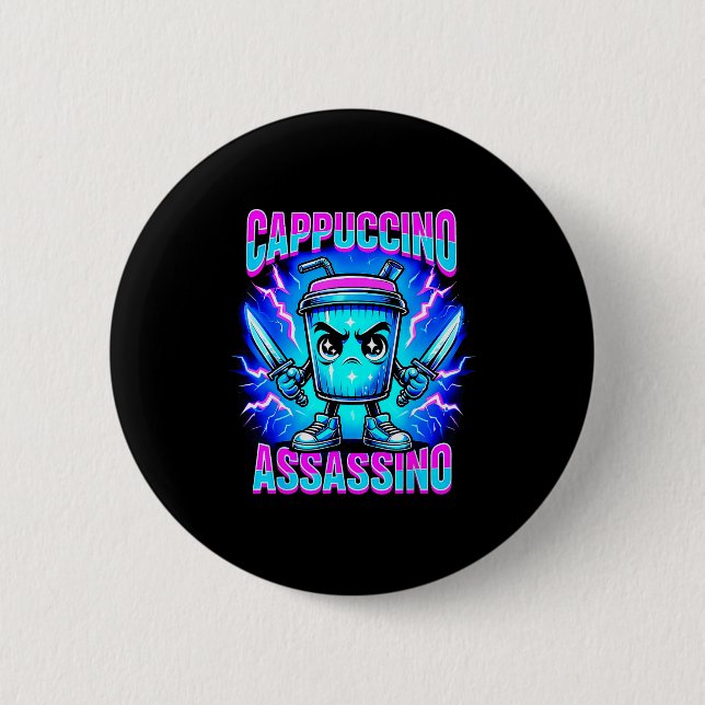 Badge Rond 5 Cm Cappuccino Ino Brainrot Italian Meme  (Devant)
