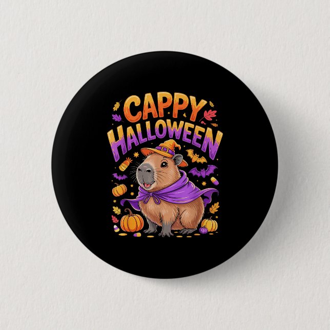 Badge Rond 5 Cm Cappy Halloween Capybara Witch  (Devant)