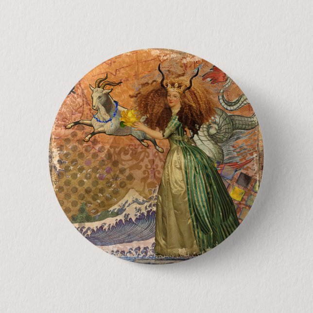 Badge Rond 5 Cm Capricorn Femme Chèvre Whimsical Amusant (Devant)
