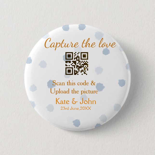 Badge Rond 5 Cm Capturer l'amour ajouter QR numérisation télécharg (Devant)