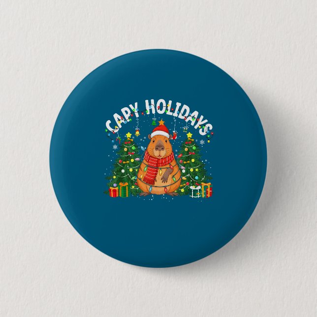 Badge Rond 5 Cm Capy Holidays Capybara Santa Hat Xmas Men Women Ki (Devant)