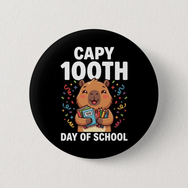 Badge Rond 5 Cm Capybara 100e jour d'école Capy animal mignon (Devant)