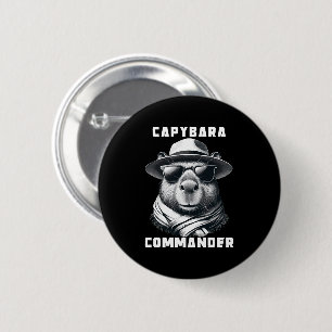 Badge Rond 5 Cm Capybara avec lunettes de soleil Capy Commander