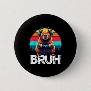 Badge Rond 5 Cm Capybara Bruh Drôle Joueur Rétro Capybara Jeux