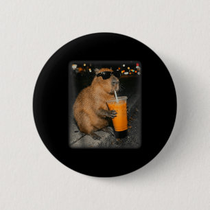 Badge Rond 5 Cm Capybara buvant un café glacé mème animal drôle