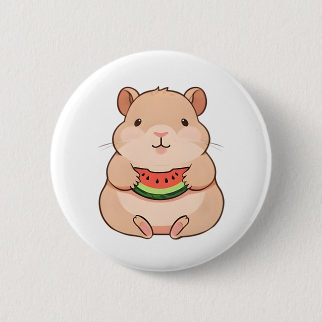 Badge Rond 5 Cm Capybara Chibi Mignon Mangeant une Tranche de Past (Devant)