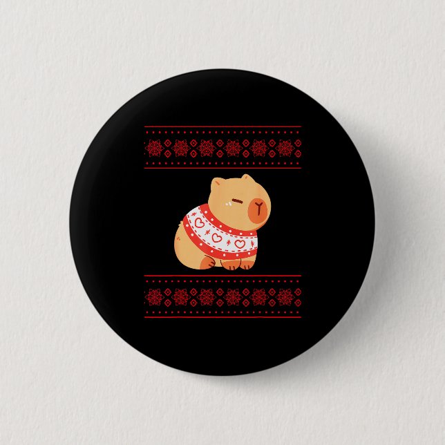 Badge Rond 5 Cm Capybara Christmas Sweater  (Devant)