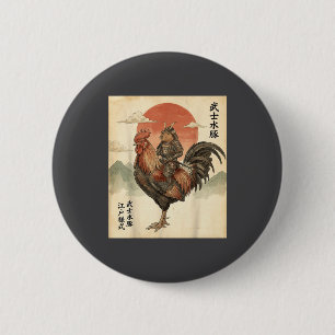 Badge Rond 5 Cm Capybara Coq Samouraï Japonais Vintage Poulet