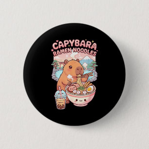 Badge Rond 5 Cm Capybara drôle nouille ramen kawaii capybara mange