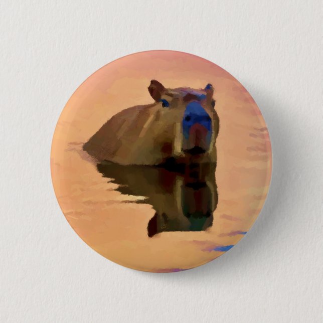 Badge Rond 5 Cm Capybara Émergée d'un lac paisible (Devant)