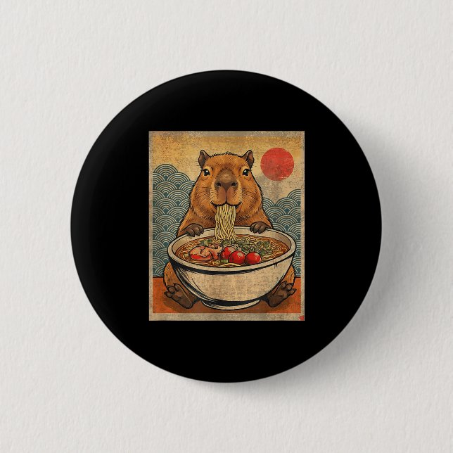 Badge Rond 5 Cm Capybara Ramen Japanese Funny Graphic Kawaii Anime (Devant)