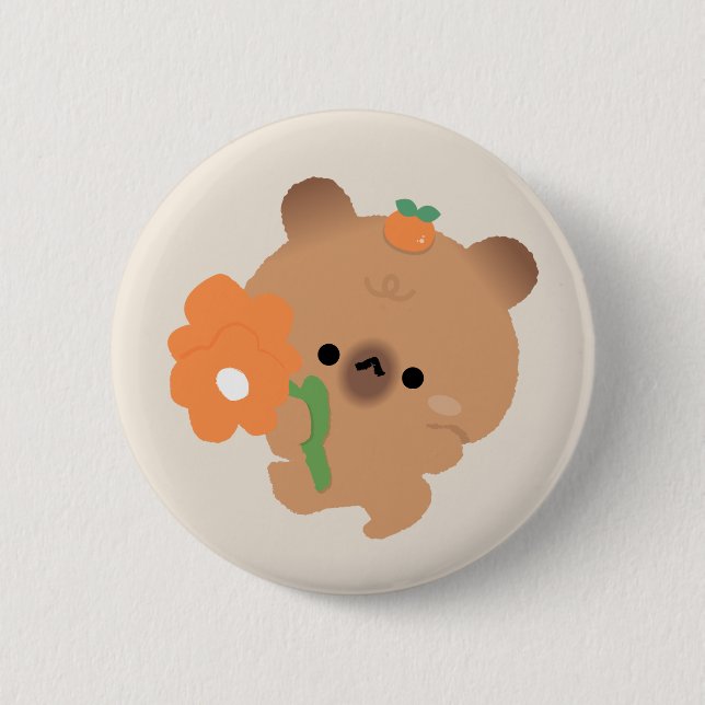 Badge Rond 5 Cm Capybara Romantique Mignon (Devant)