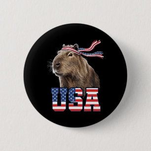 Badge Rond 5 Cm Capybara Usa Drapeau Patriotique Américain Hommes