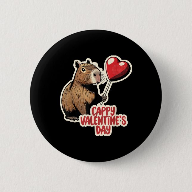 Badge Rond 5 Cm Capybara Valentine, Cappy Valentines Day, Capybara (Devant)