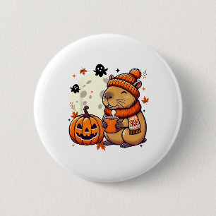 Badge Rond 5 Cm Capyra Boire Café Halloween Saison Automne Merci