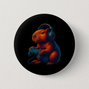 Badge Rond 5 Cm Capyra jeu avec casque drôle jeux vidéo Ga