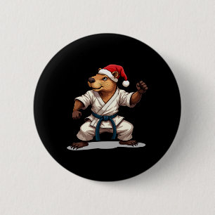 Badge Rond 5 Cm Capyra Karate Noël Arts martiaux Santa Hat Hol