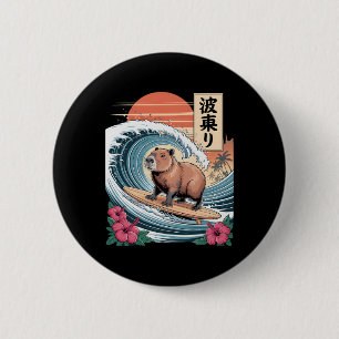 Badge Rond 5 Cm Capyra Surf Vague Géant Tropical Coucher de soleil