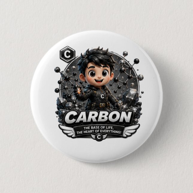 Badge Rond 5 Cm Caractère carbone ATOMIVRA (Devant)