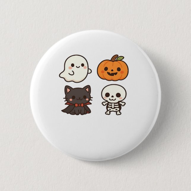 Badge Rond 5 Cm Caractères d'Halloween - Fantôme, Citrouille, Chat (Devant)