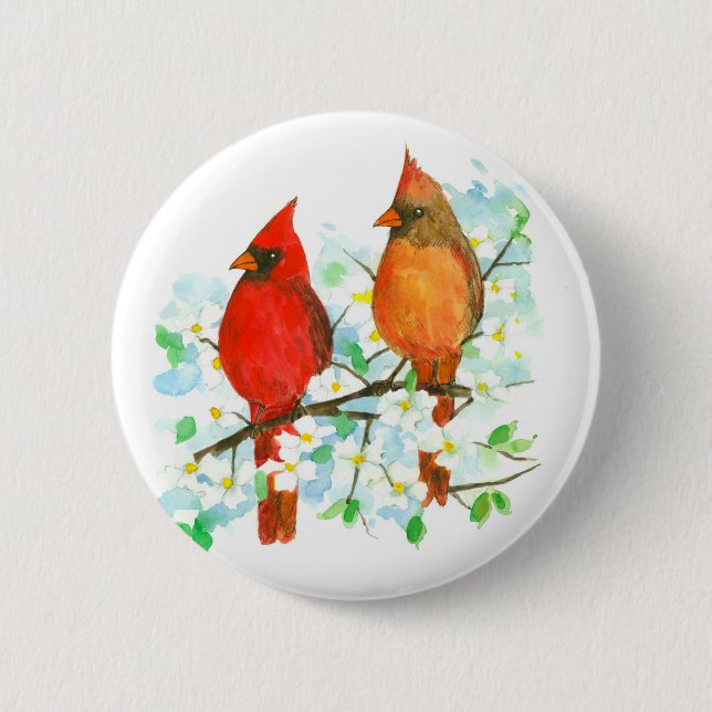 Badge Rond 5 Cm Cardinal Birds Dogwood Tree (Devant)