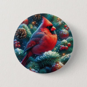 Badge Rond 5 Cm Cardinal de Noël/hiver