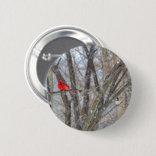 Badge Rond 5 Cm Cardinal et Chickadee