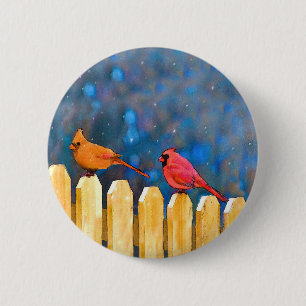 Badge Rond 5 Cm Cardinals on the Fence Painting - Art original