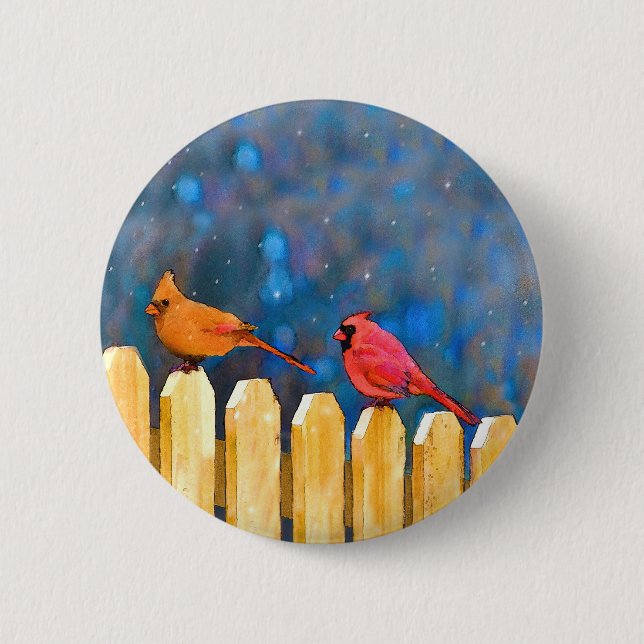 Badge Rond 5 Cm Cardinals on the Fence Painting - Art original (Devant)